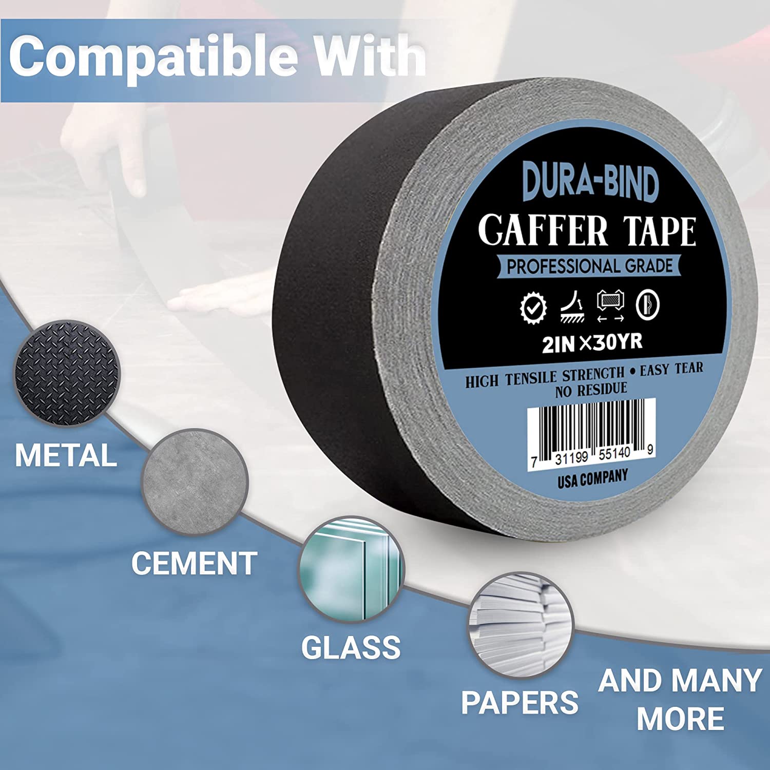 Gaffers Tape 4 Pack, Gaff Tape 2 Inches X 30 Yards, Black Gaffer Tape Heavy  Duty